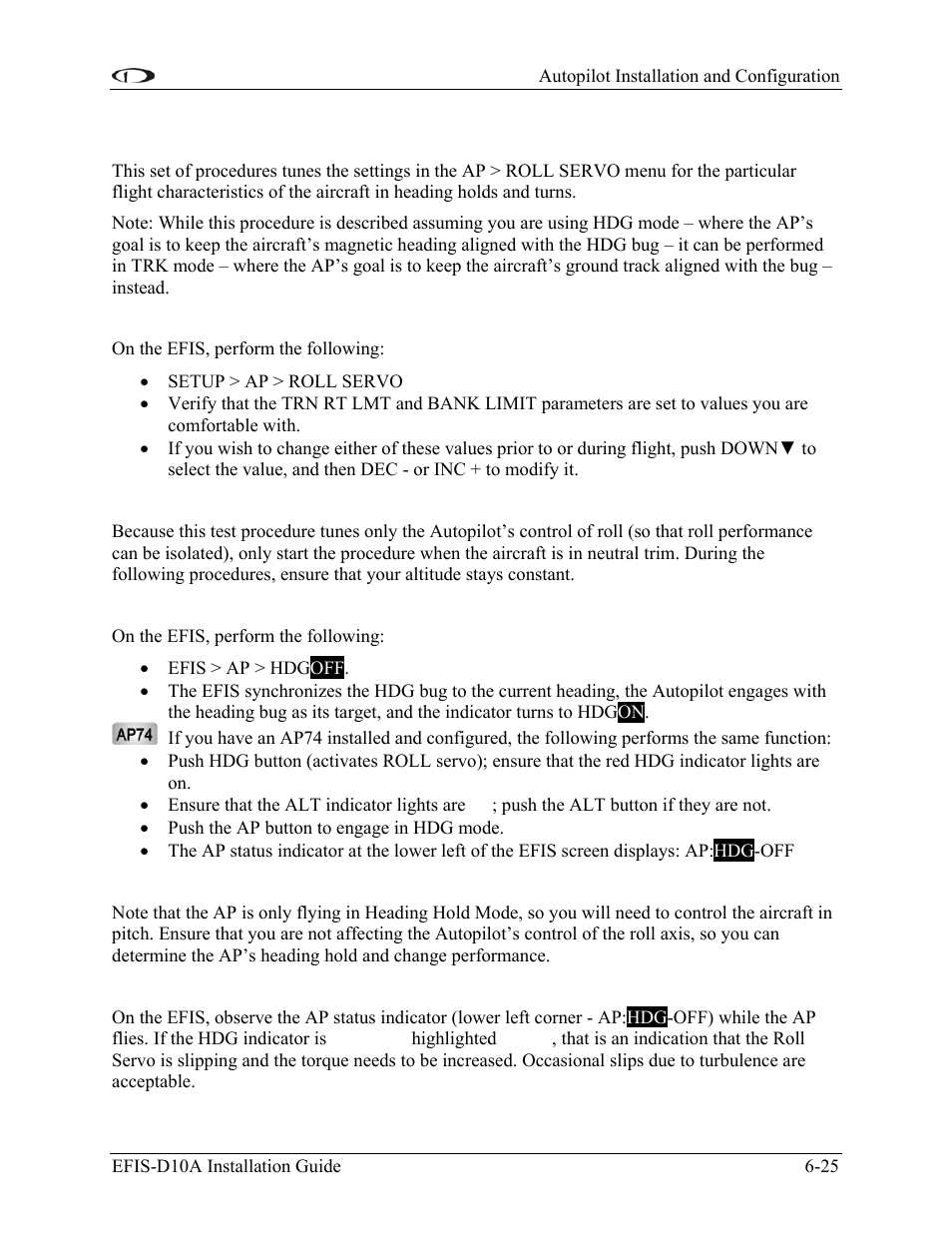 Step 8 – roll servo flight tuning | Dynon Avionics EFIS-D10A Installation Guide User Manual | Page 65 / 108