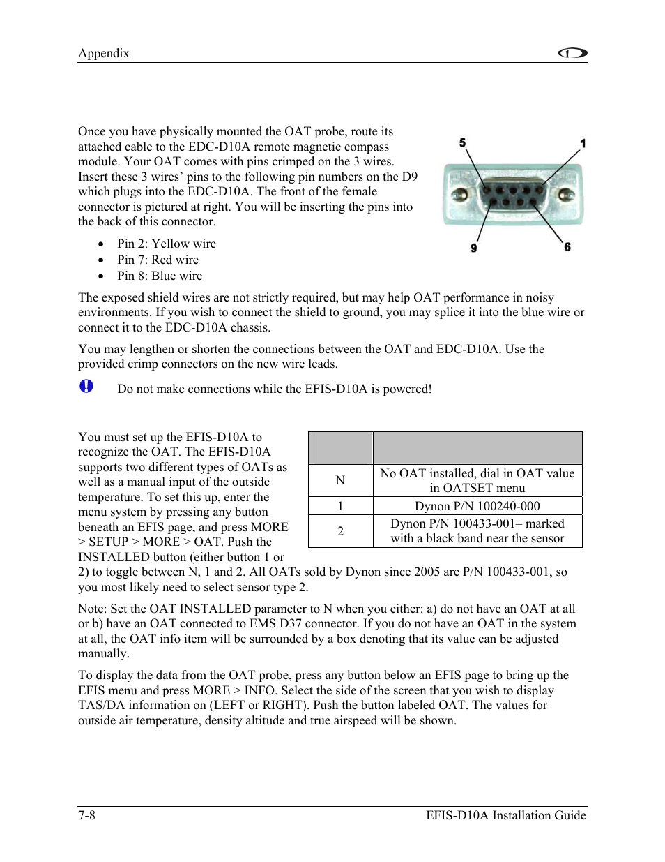 Wiring instructions, Oat/tas/da display | Dynon Avionics EFIS-D10A Installation Guide User Manual | Page 80 / 108