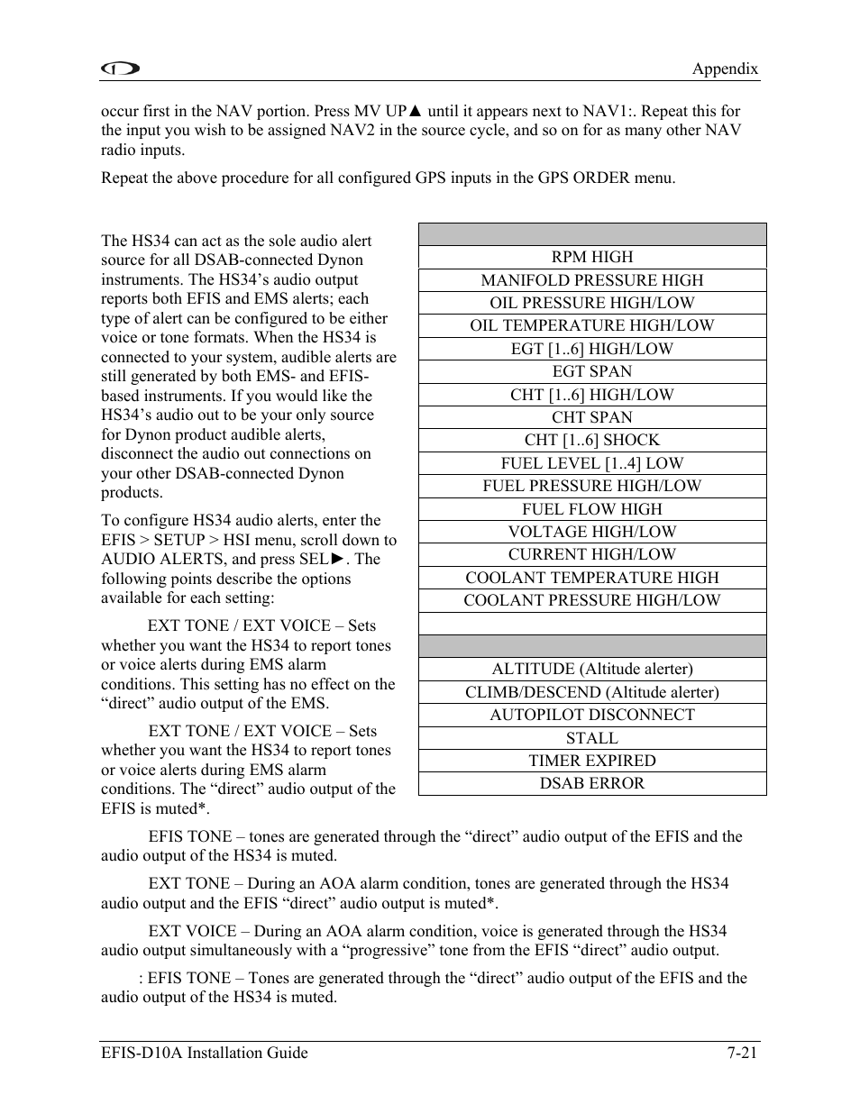 Voice/tone alert configuration | Dynon Avionics EFIS-D10A Installation Guide User Manual | Page 93 / 108