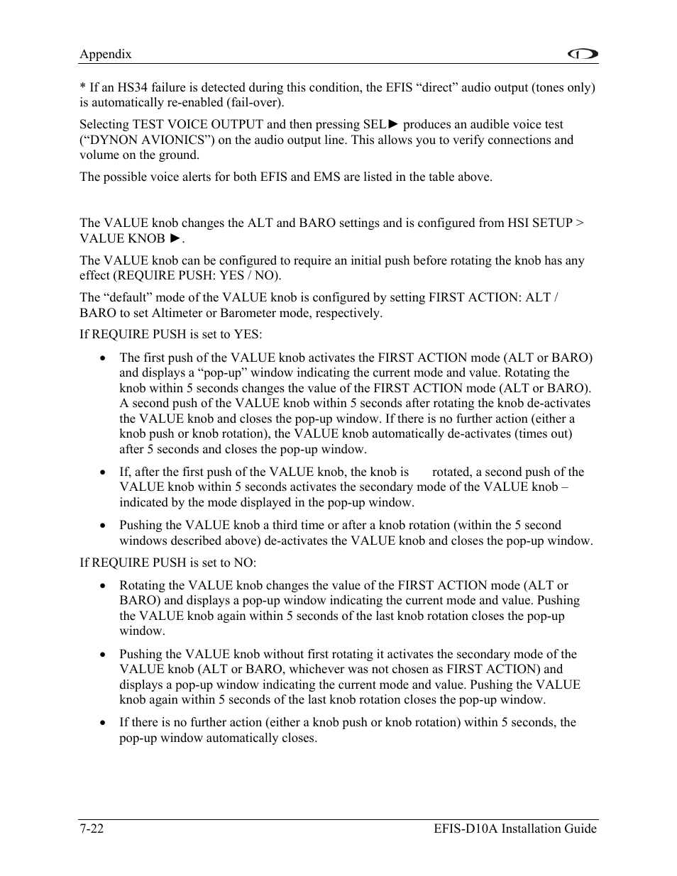 Value knob configuration | Dynon Avionics EFIS-D10A Installation Guide User Manual | Page 94 / 108