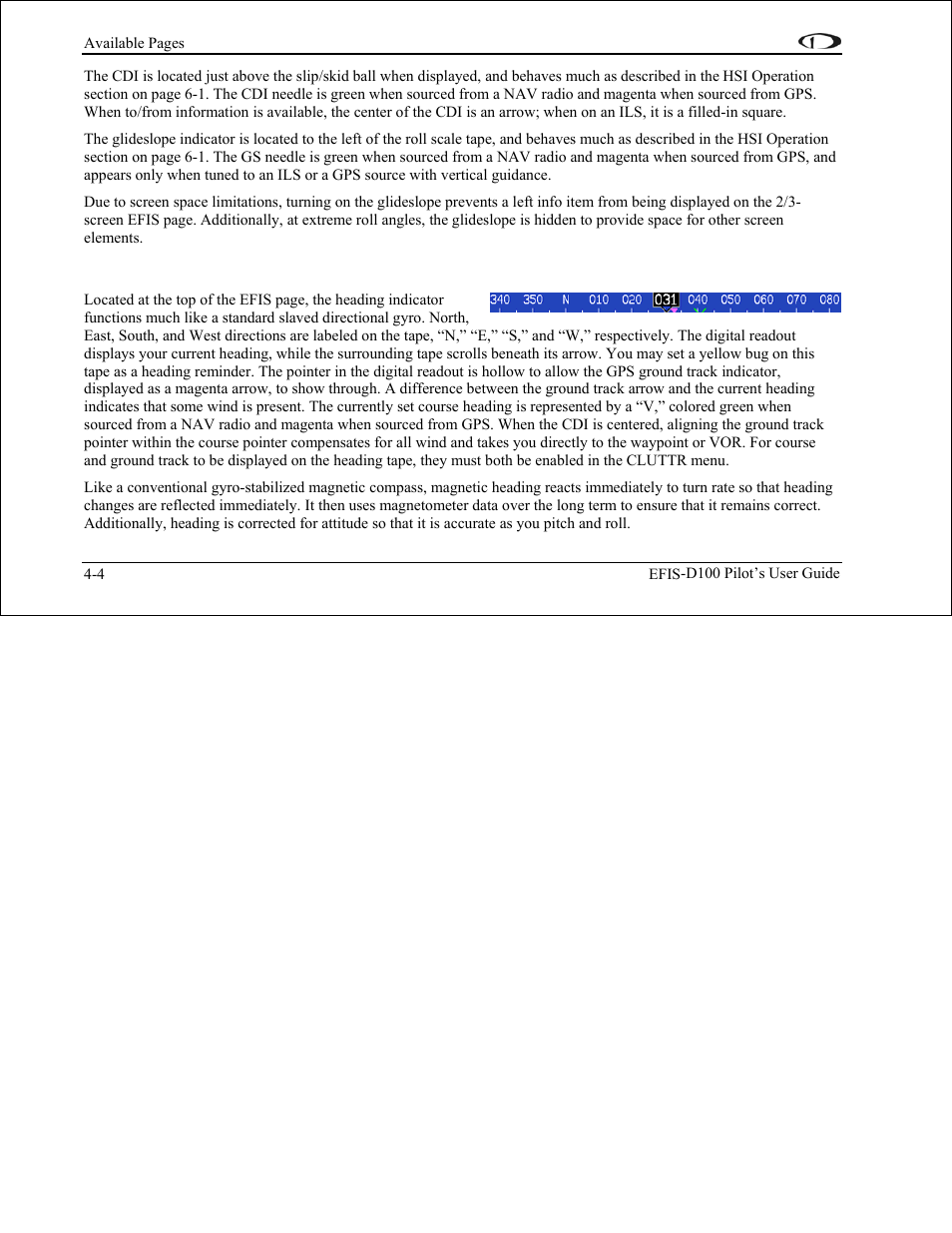 Stabilized heading tape and digital readout | Dynon Avionics EFIS-D100 Pilots Users Guide User Manual | Page 26 / 89