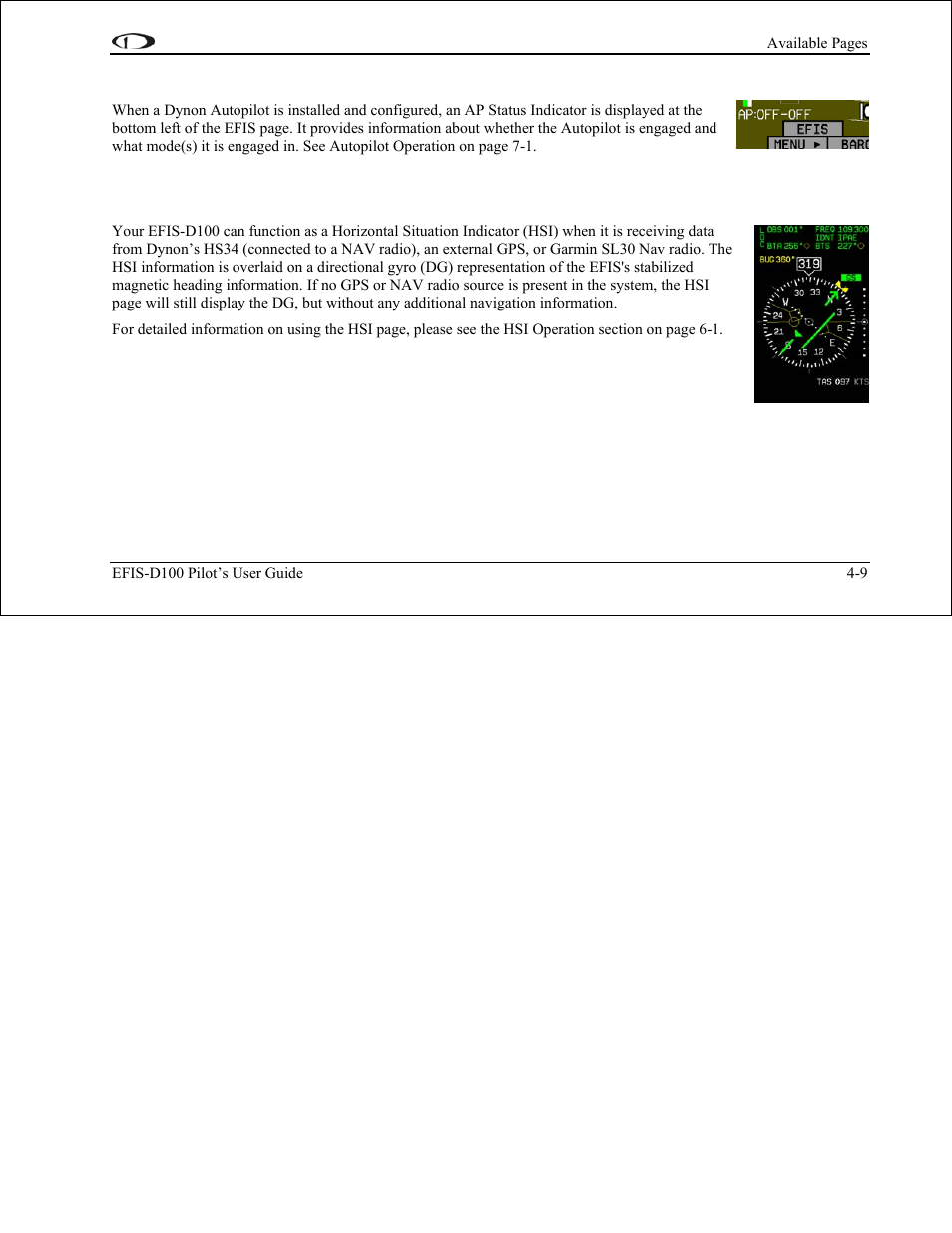 Autopilot status indicator | Dynon Avionics EFIS-D100 Pilots Users Guide User Manual | Page 31 / 89