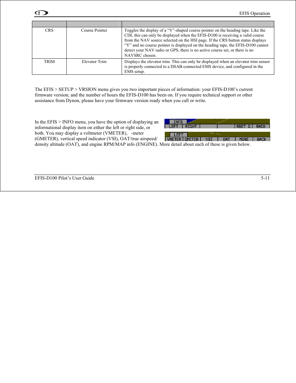 Check firmware version, Info – informational items, Voltmeter | Info – informational items -11 | Dynon Avionics EFIS-D100 Pilots Users Guide User Manual | Page 44 / 89