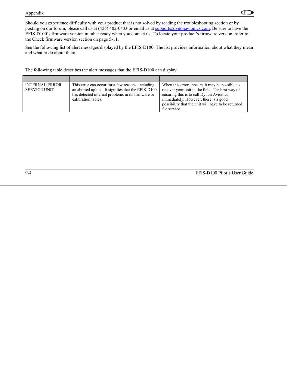 Displayed alert messages | Dynon Avionics EFIS-D100 Pilots Users Guide User Manual | Page 84 / 89