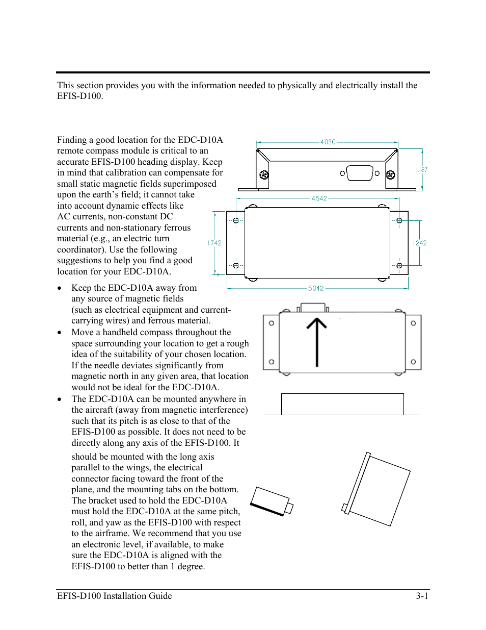 Instrument installation, Selecting a remote compass module location, Selecting a remote compass module location -1 | Dynon Avionics EFIS-D100 Installation Guide User Manual | Page 13 / 104