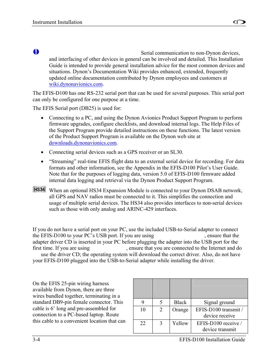 Serial communication cable, Pc usb connection, Efis serial harness | Serial communication cable -4 | Dynon Avionics EFIS-D100 Installation Guide User Manual | Page 16 / 104