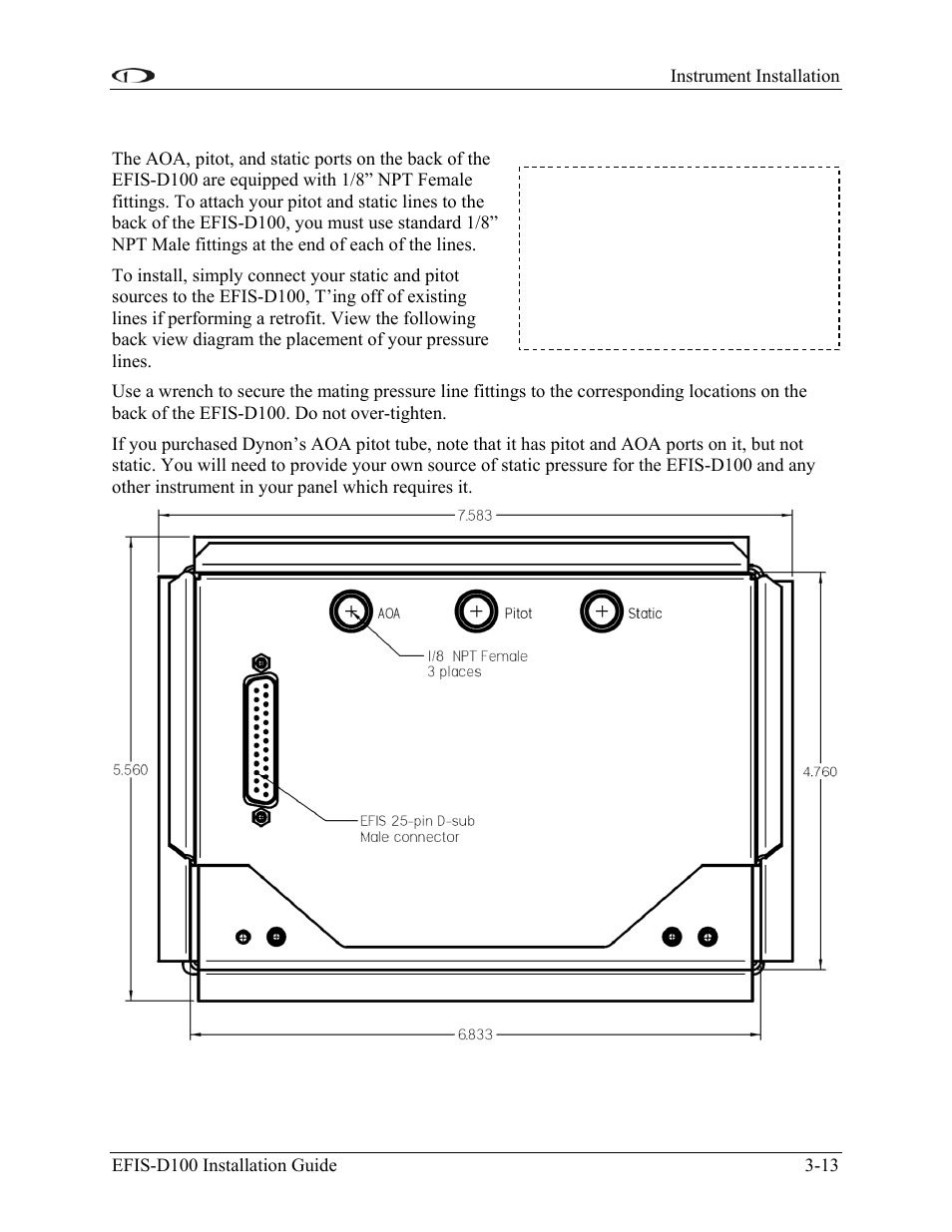 Connecting static & pitot lines, Connecting static & pitot lines -13 | Dynon Avionics EFIS-D100 Installation Guide User Manual | Page 25 / 104