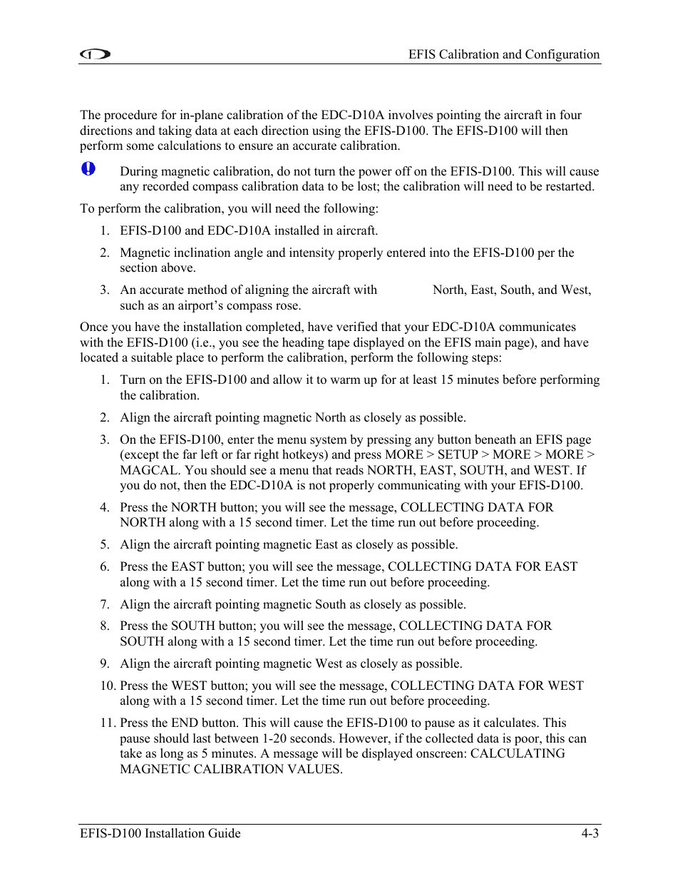 Edc-d10a heading calibration (on ground only) | Dynon Avionics EFIS-D100 Installation Guide User Manual | Page 29 / 104