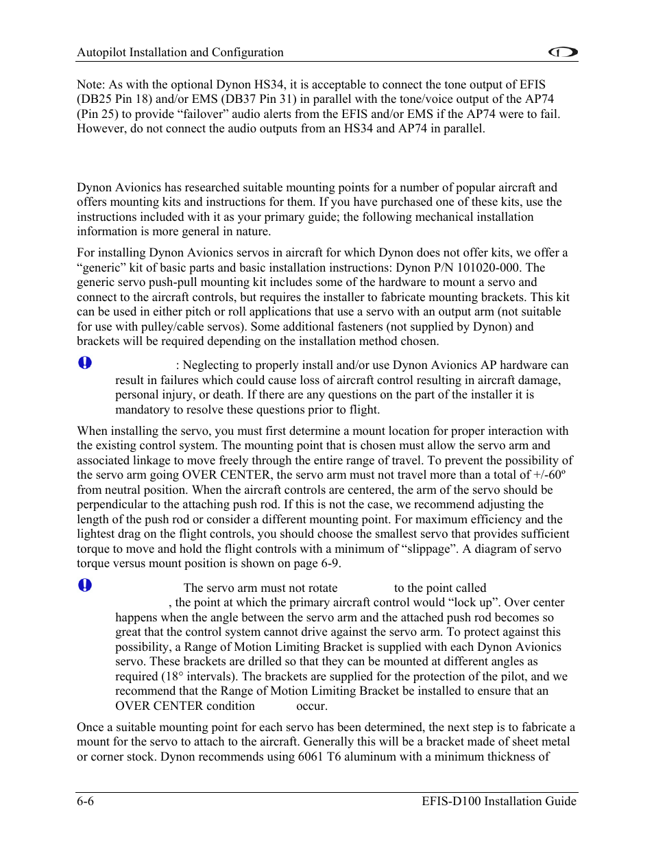 Servo mechanical installation, Servo mechanical installation -6 | Dynon Avionics EFIS-D100 Installation Guide User Manual | Page 42 / 104