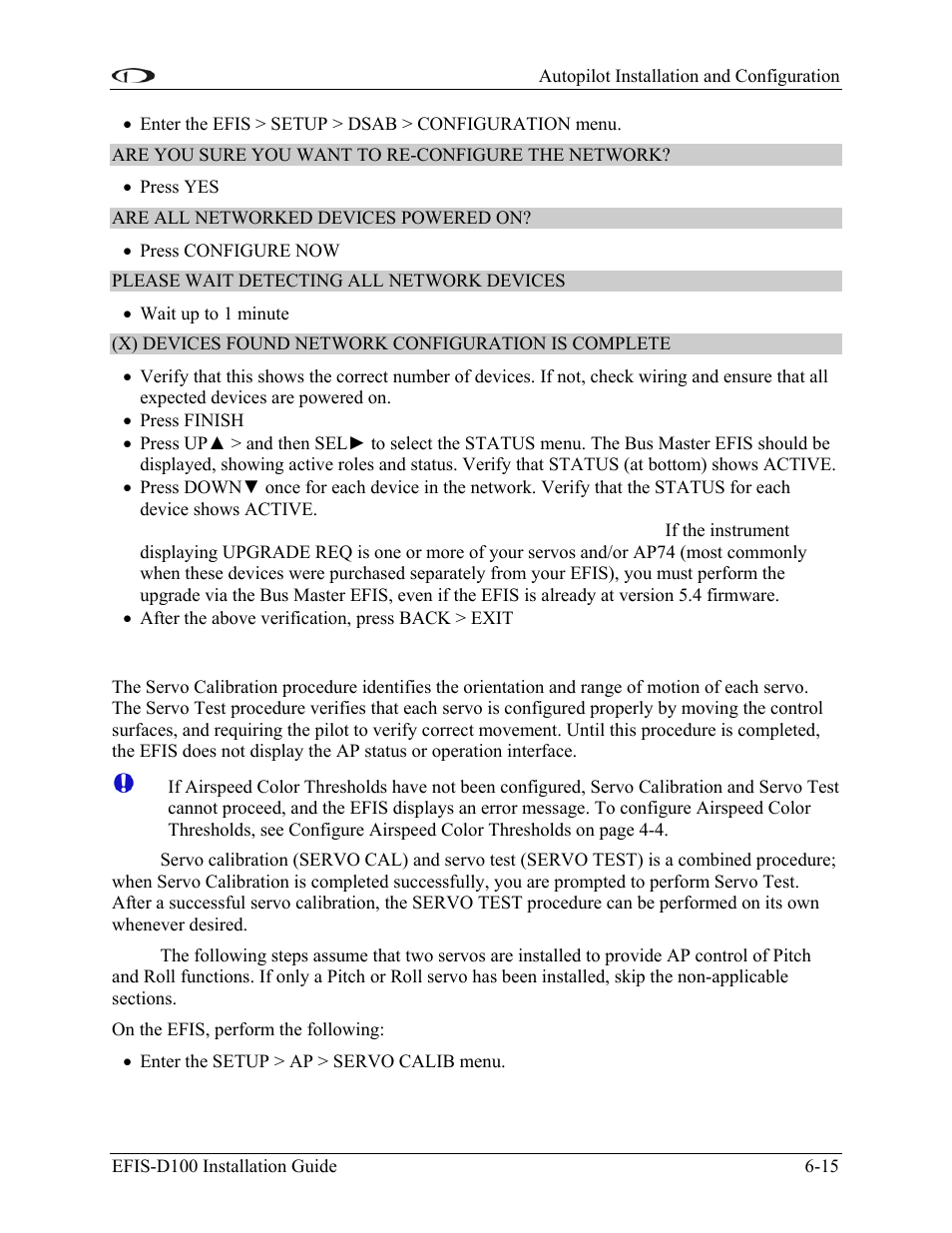 Step 2 - servo calibration and servo test | Dynon Avionics EFIS-D100 Installation Guide User Manual | Page 51 / 104