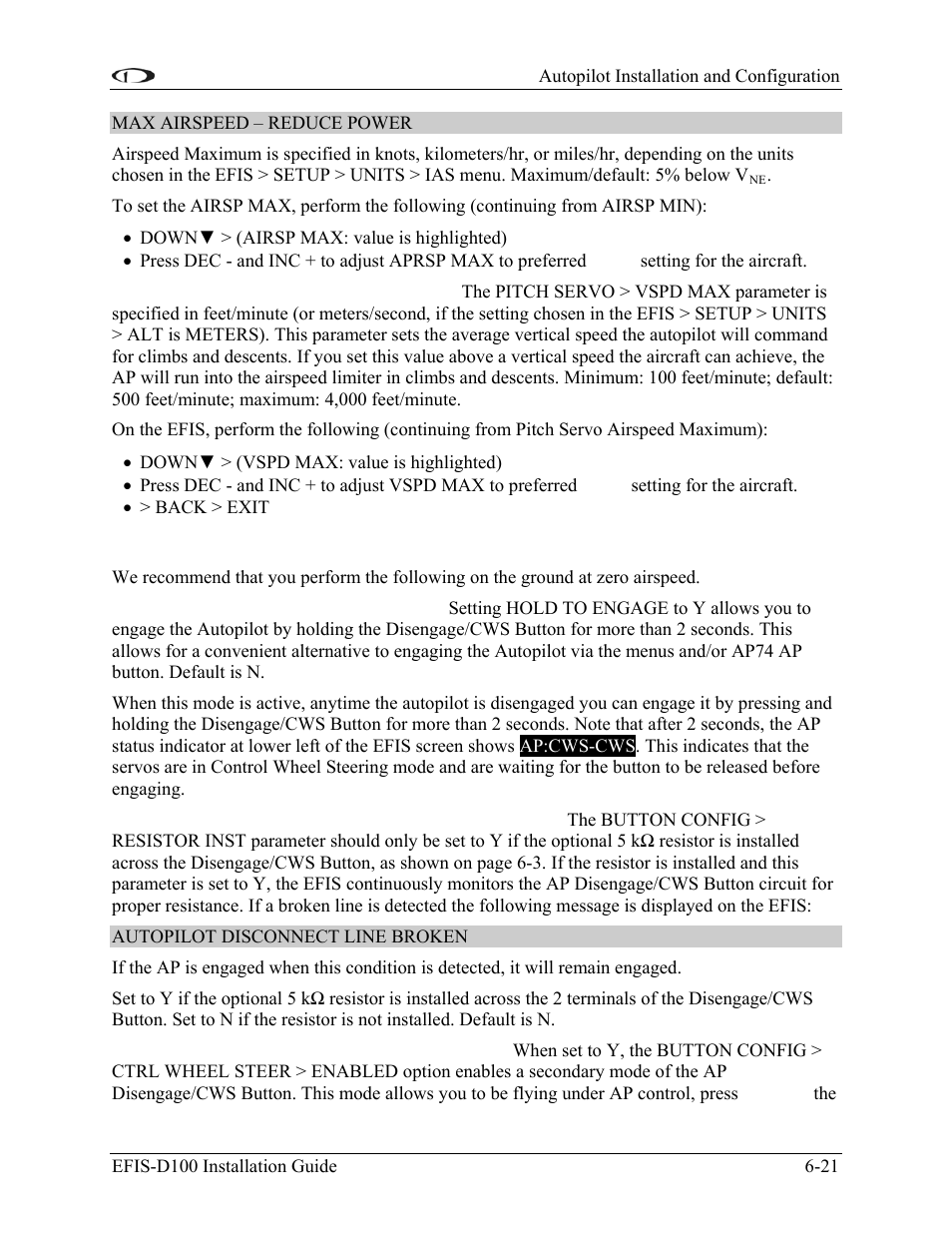 Step 5 – disengage/cws button configuration | Dynon Avionics EFIS-D100 Installation Guide User Manual | Page 57 / 104