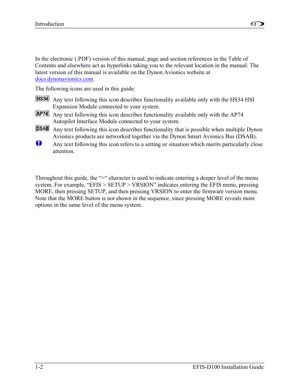 About this guide, Menu descriptions, About this guide -2 | Menu descriptions -2 | Dynon Avionics EFIS-D100 Installation Guide User Manual | Page 8 / 104
