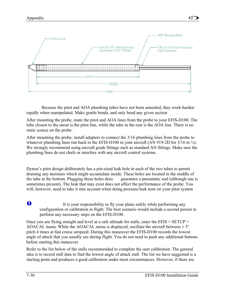Boom mount, Plumbing, Pressure check | Calibration | Dynon Avionics EFIS-D100 Installation Guide User Manual | Page 98 / 104