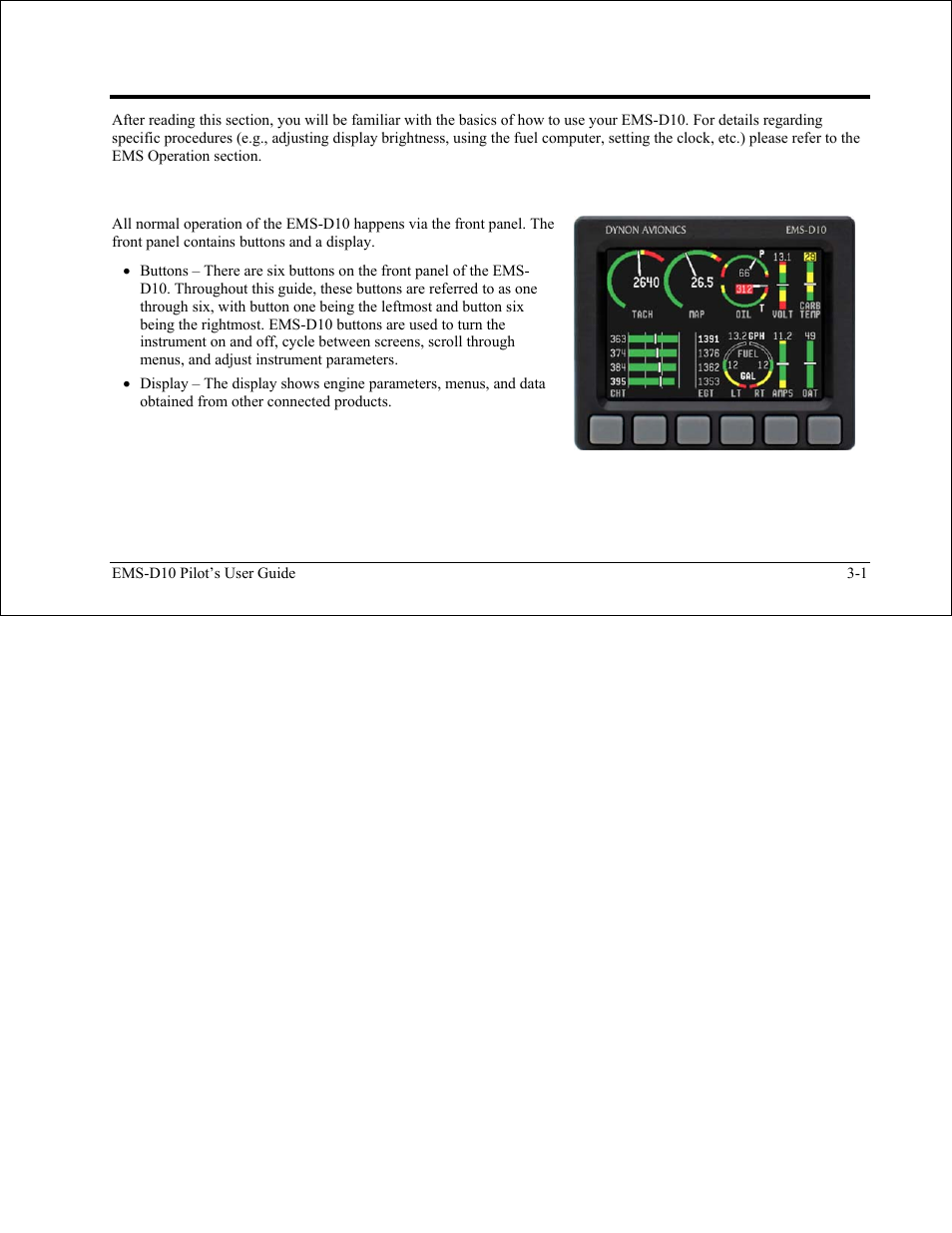 Product operation | Dynon Avionics EMS-D10 Pilots Users Guide User Manual | Page 11 / 47