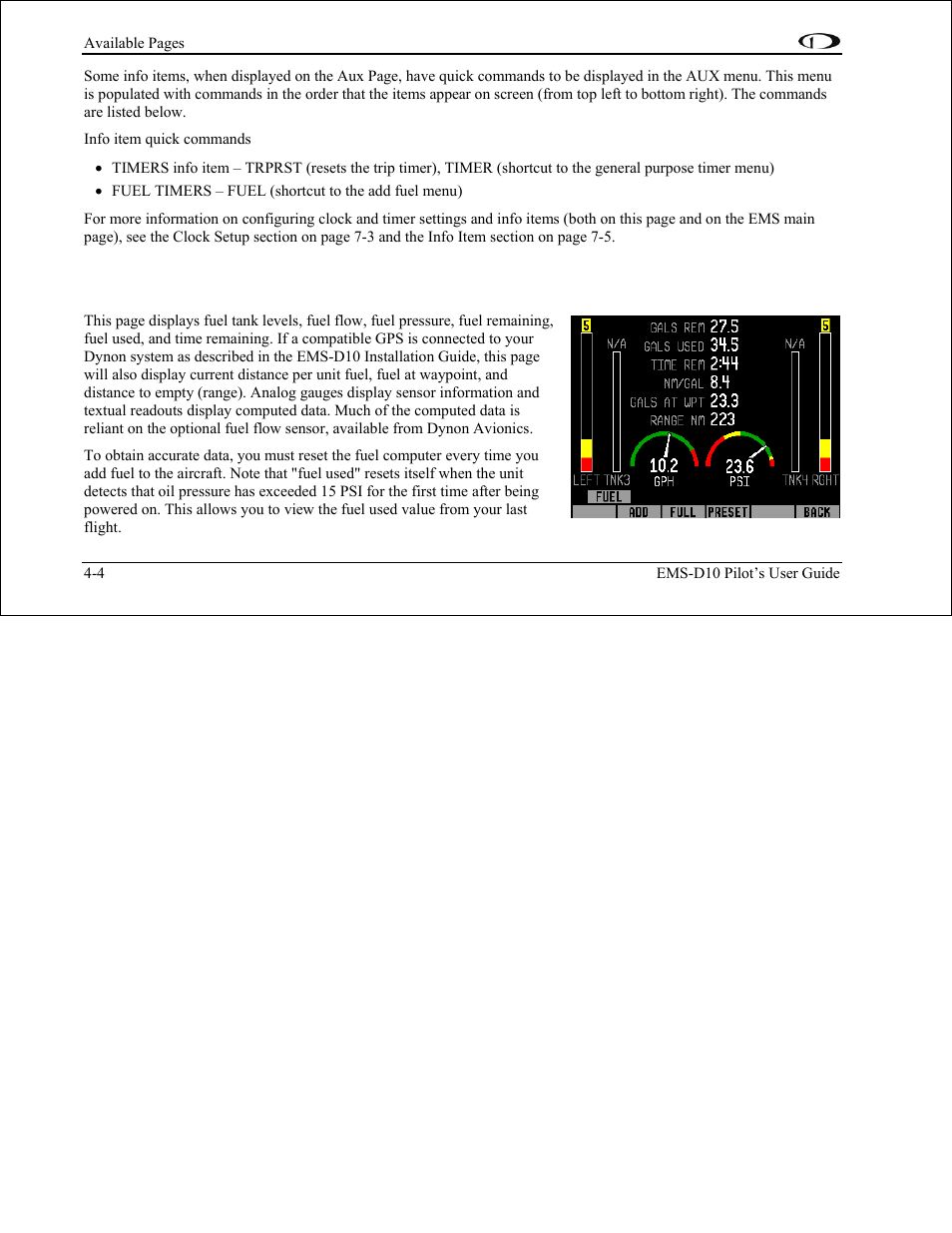 Dynon Avionics EMS-D10 Pilots Users Guide User Manual | Page 22 / 47