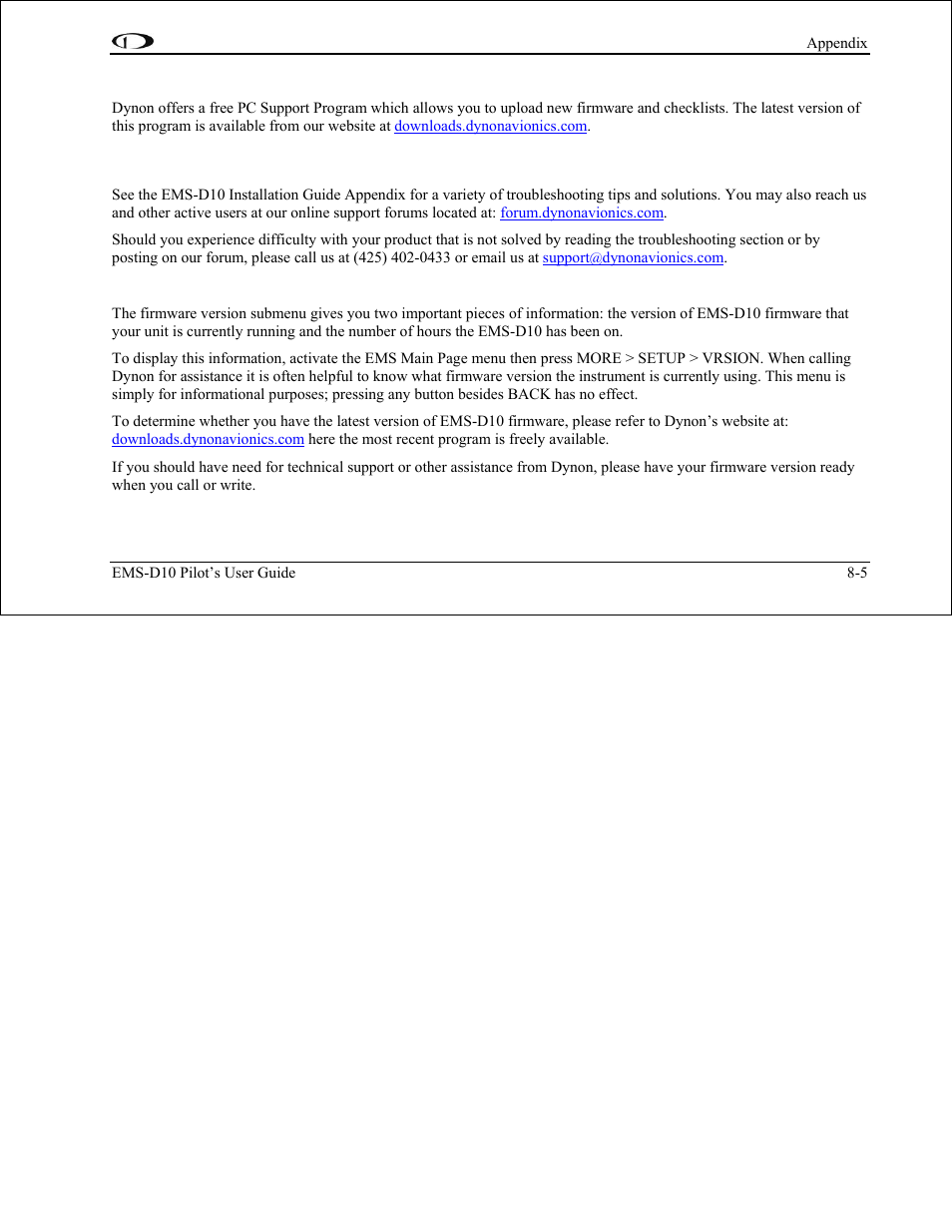 Dynon Avionics EMS-D10 Pilots Users Guide User Manual | Page 45 / 47