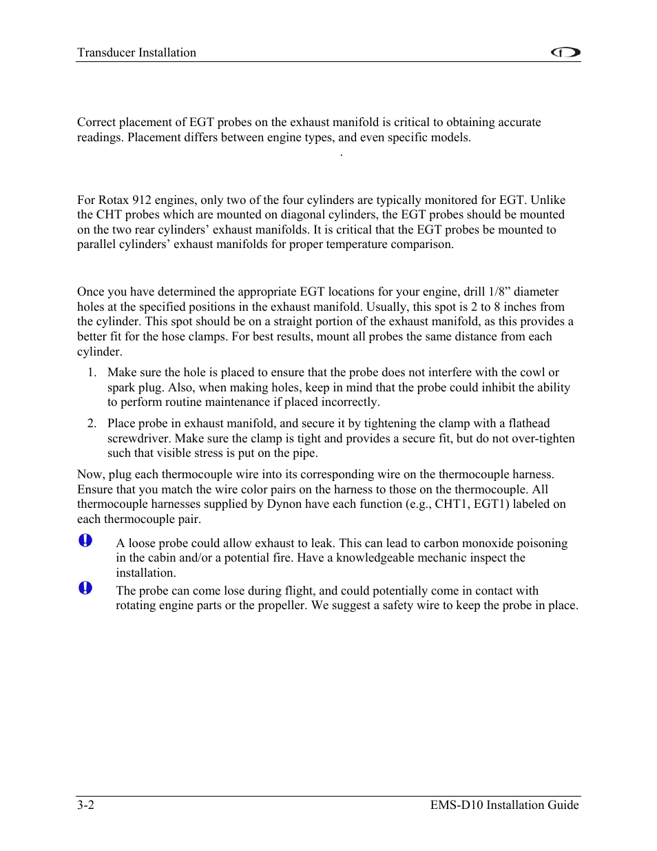 Exhaust gas temperature (egt) probes, Rotax engines, All engines | Exhaust gas temperature (egt) probes -2 | Dynon Avionics EMS-D10 Installation Guide User Manual | Page 16 / 70