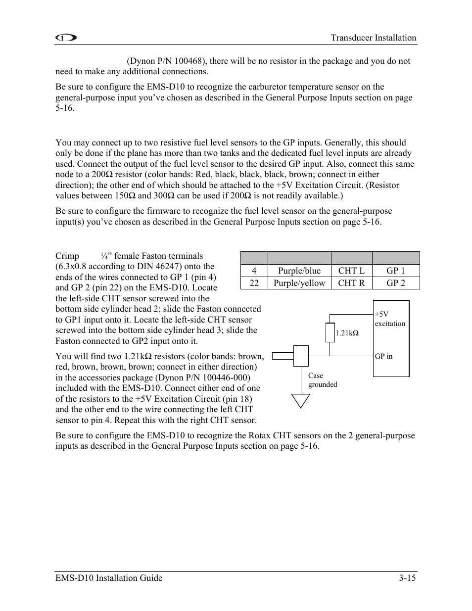 Fuel level (resistive) sensors, Rotax cht sensors | Dynon Avionics EMS-D10 Installation Guide User Manual | Page 29 / 70