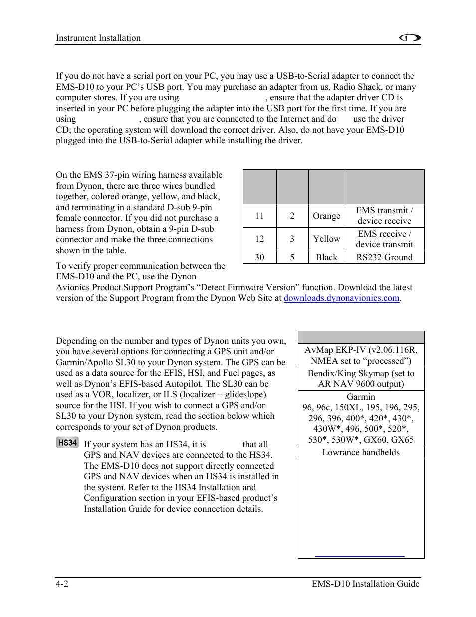 Pc usb connection, Ems serial harness, Sl30 and/or gps connection | Sl30 and/or gps connection -2 | Dynon Avionics EMS-D10 Installation Guide User Manual | Page 34 / 70