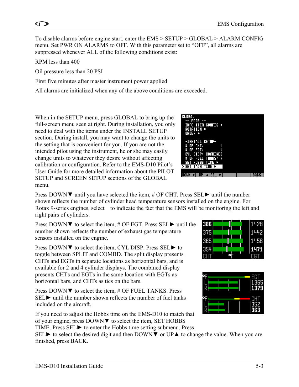 Global parameters setup, Global parameters setup -3 | Dynon Avionics EMS-D10 Installation Guide User Manual | Page 45 / 70