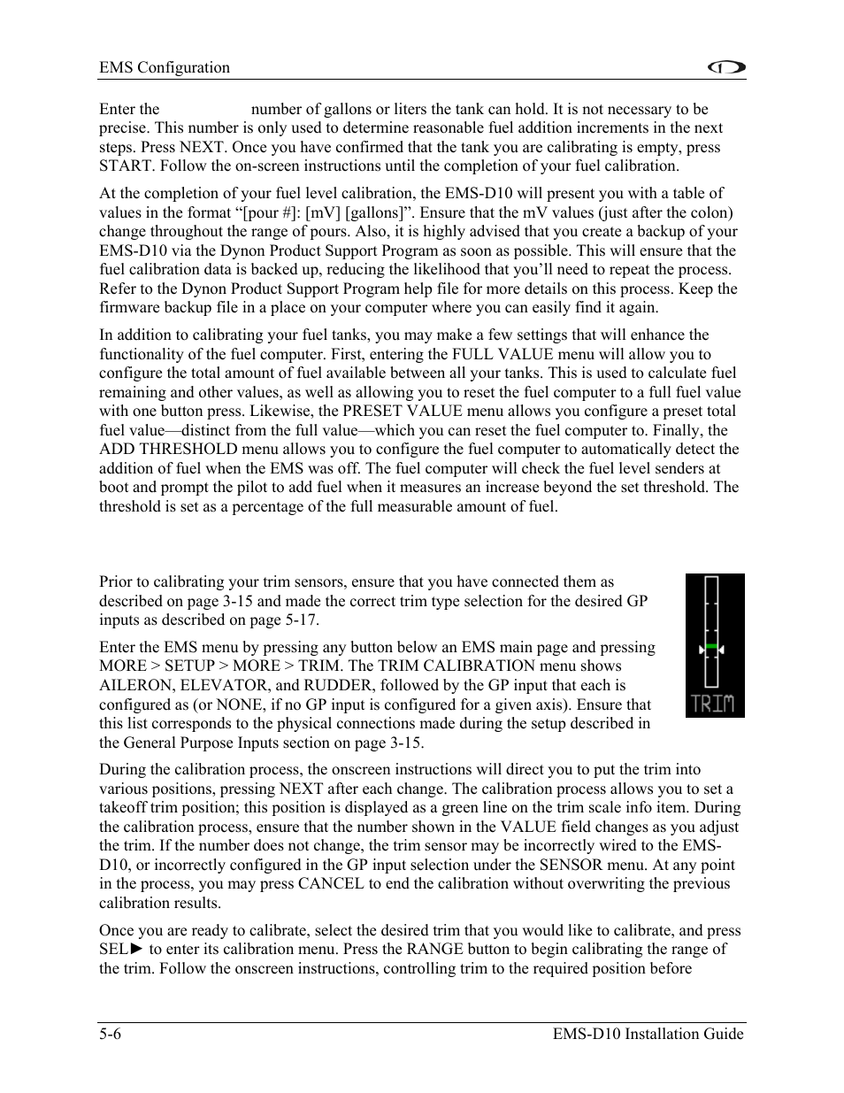 Trim calibration, Trim calibration -6 | Dynon Avionics EMS-D10 Installation Guide User Manual | Page 48 / 70