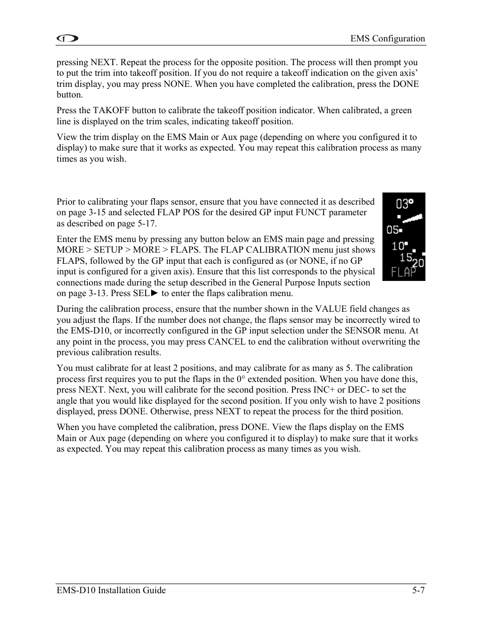 Flaps calibration, Flaps calibration -7 | Dynon Avionics EMS-D10 Installation Guide User Manual | Page 49 / 70