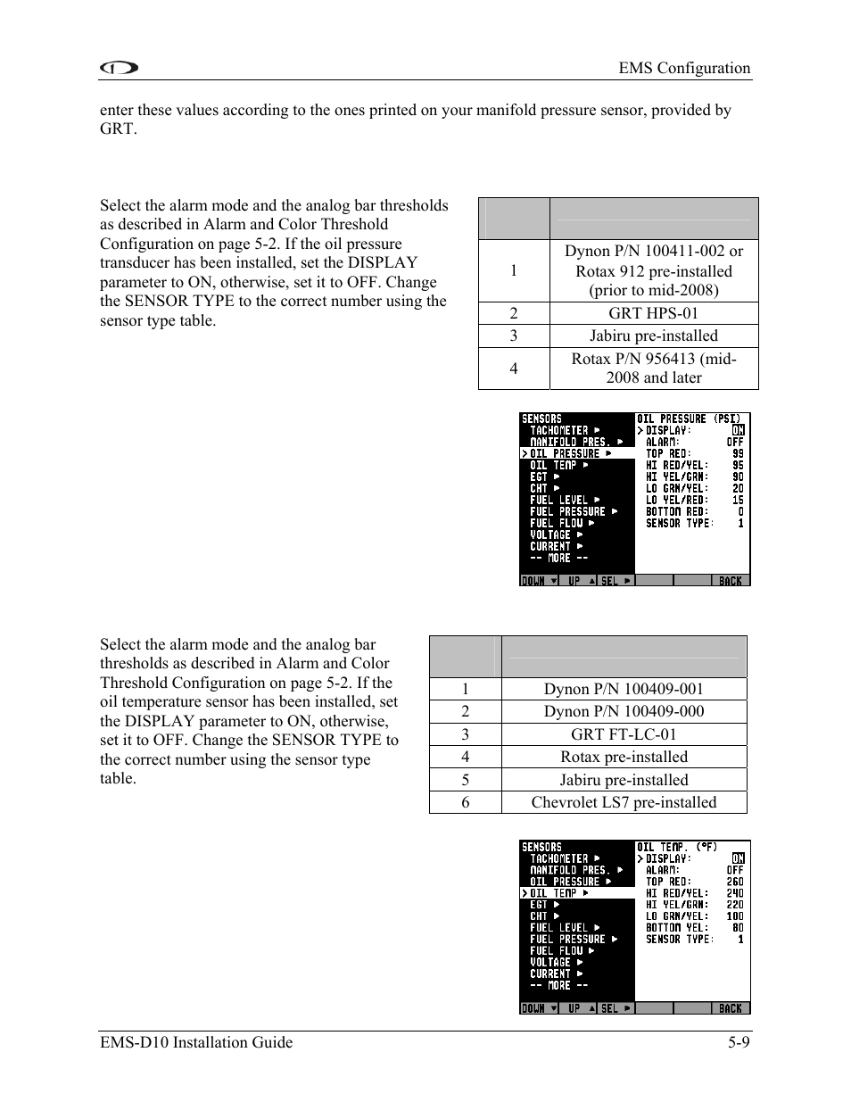 Oil pressure, Oil temperature, Oil pressure -9 | Oil temperature -9 | Dynon Avionics EMS-D10 Installation Guide User Manual | Page 51 / 70