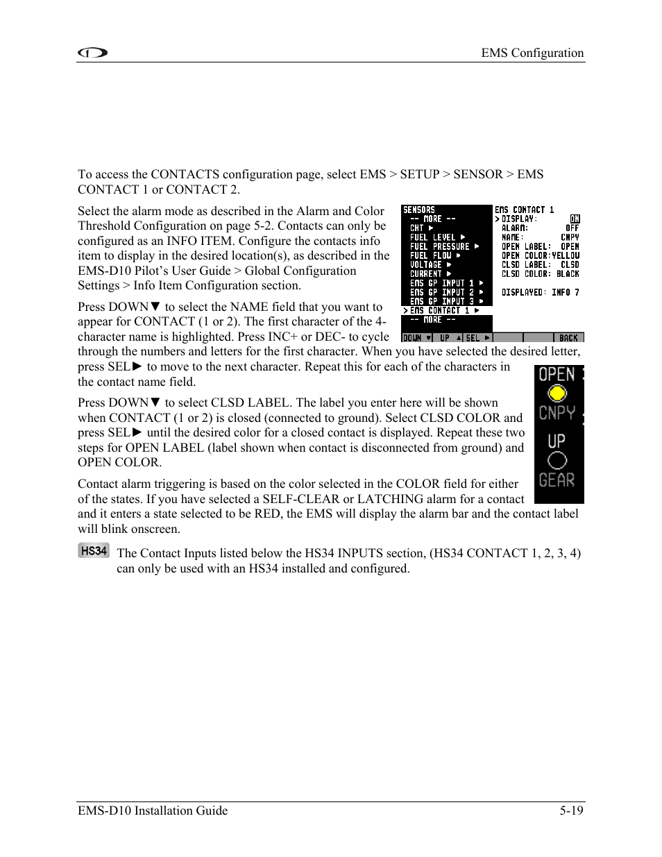 Contacts, Contacts -19, The contacts | Dynon Avionics EMS-D10 Installation Guide User Manual | Page 61 / 70