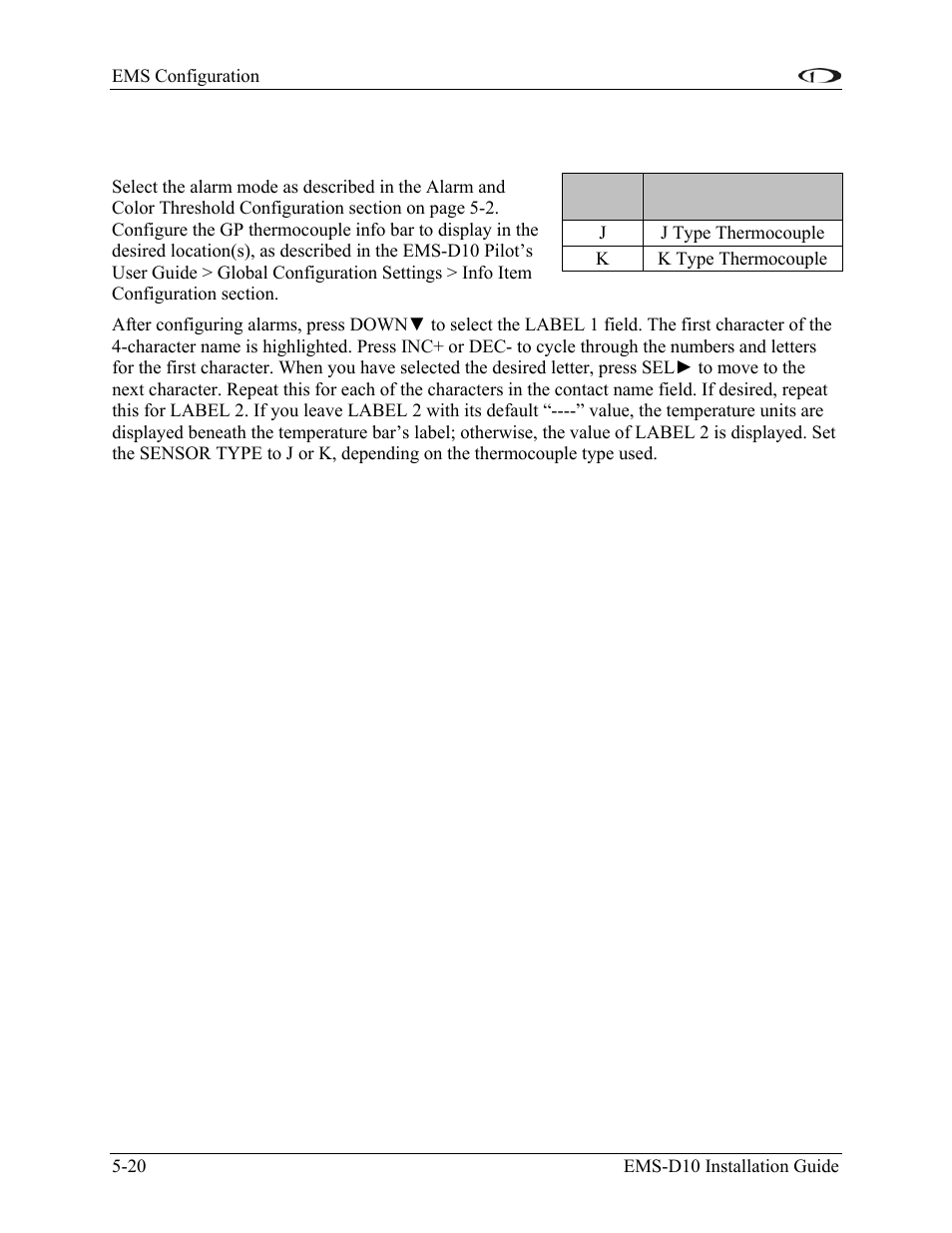 General purpose thermocouple, General purpose thermocouple -20 | Dynon Avionics EMS-D10 Installation Guide User Manual | Page 62 / 70