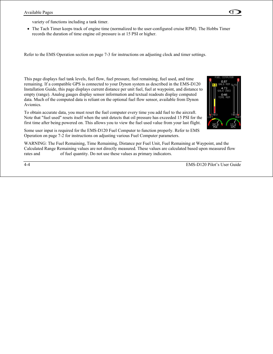 Dynon Avionics EMS-D120 Pilots Users Guide User Manual | Page 22 / 46