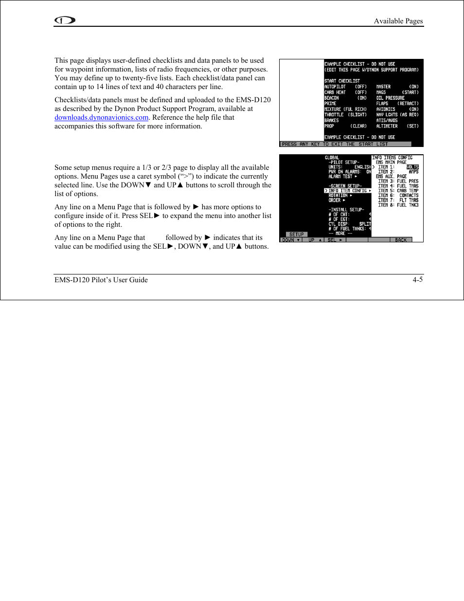 Dynon Avionics EMS-D120 Pilots Users Guide User Manual | Page 23 / 46