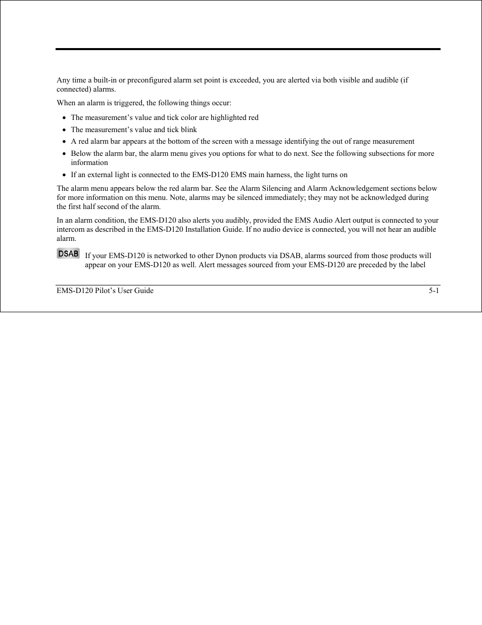 Alerts, Alarm indicators, Alarm indicators -1 | Dynon Avionics EMS-D120 Pilots Users Guide User Manual | Page 24 / 46