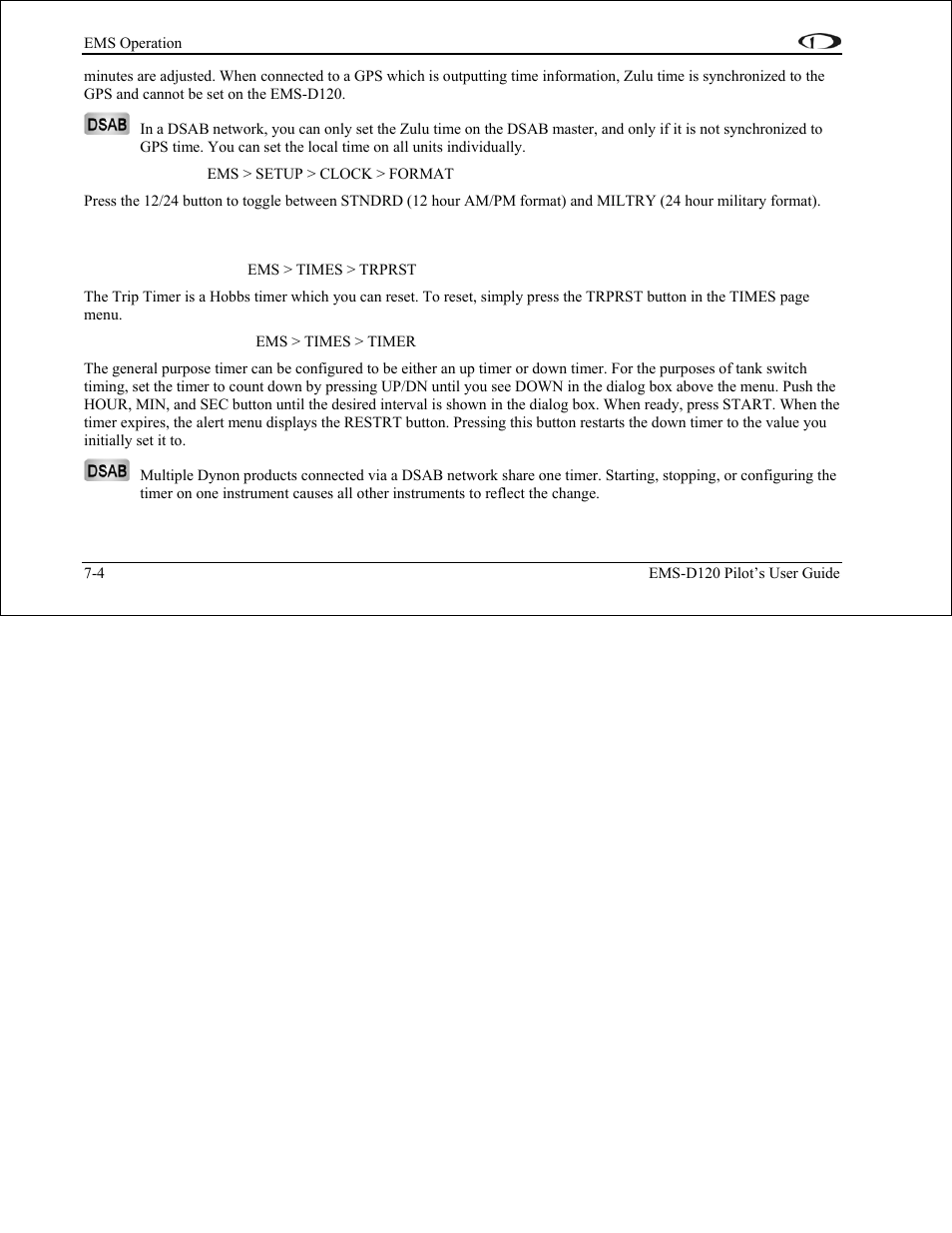 Timers, Timers -4 | Dynon Avionics EMS-D120 Pilots Users Guide User Manual | Page 36 / 46