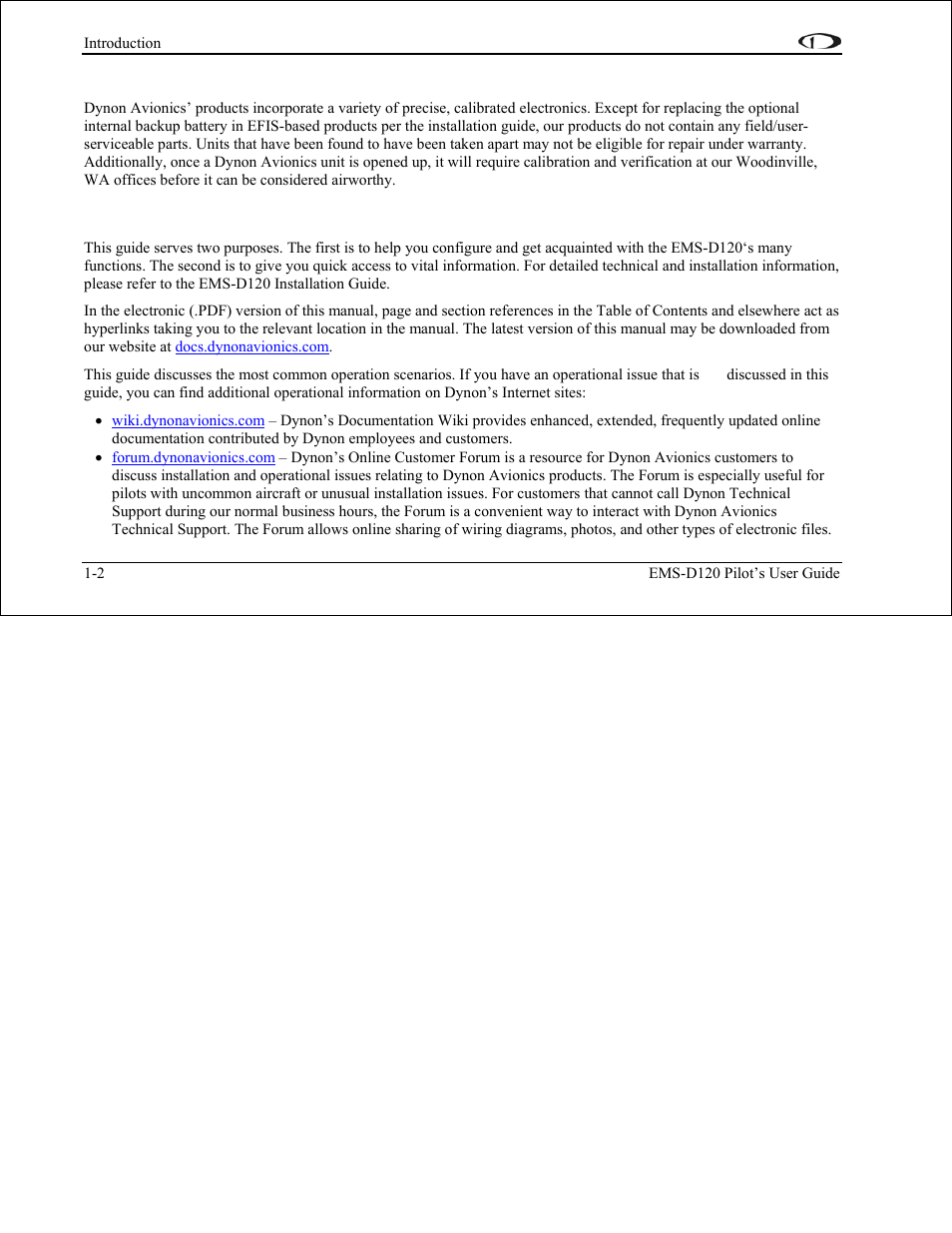Warning, About this guide, Warning -2 | About this guide -2 | Dynon Avionics EMS-D120 Pilots Users Guide User Manual | Page 7 / 46