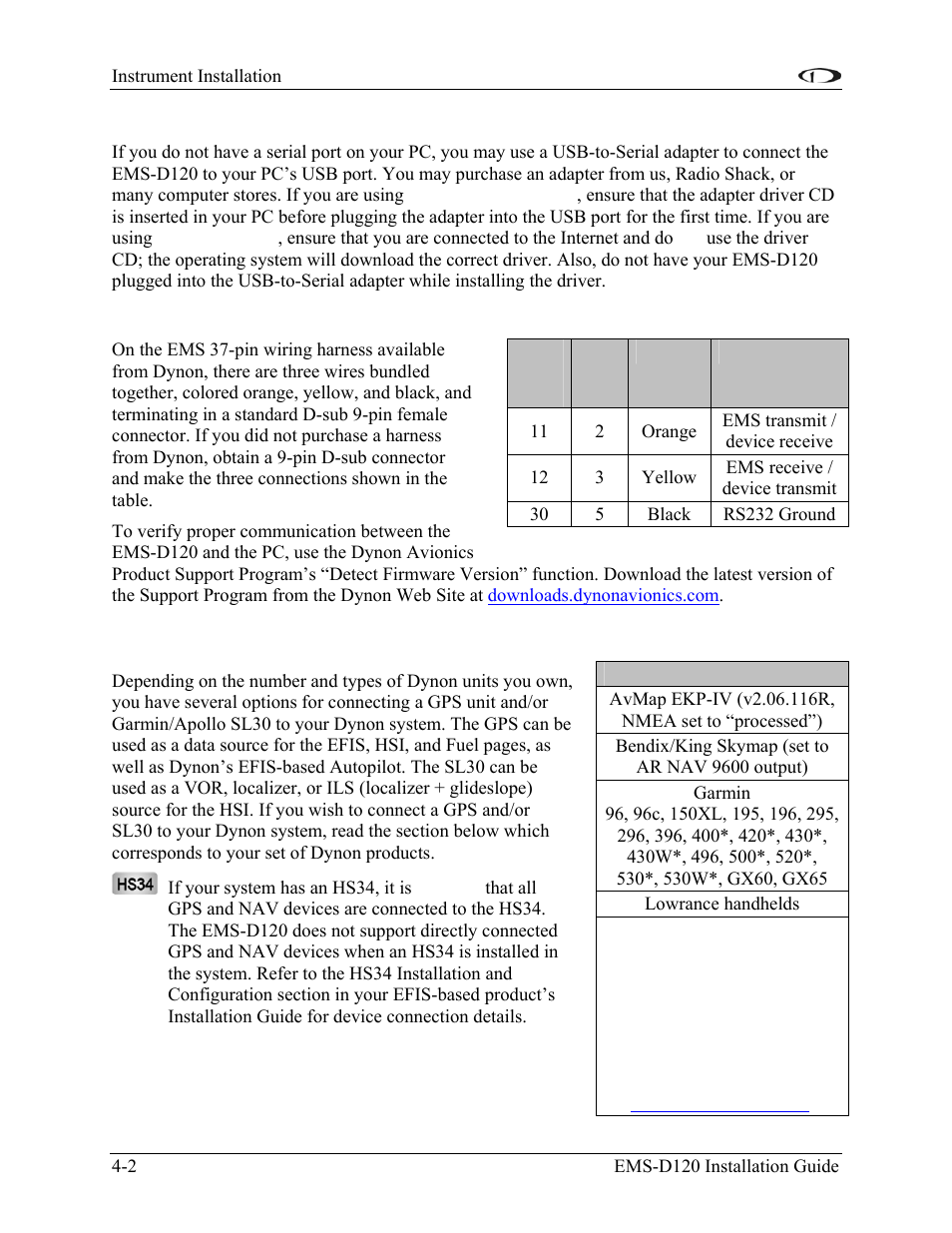 Pc usb connection, Ems serial harness, Sl30 and/or gps connection | Sl30 and/or gps connection -2 | Dynon Avionics EMS-D120 Installation Guide User Manual | Page 34 / 70