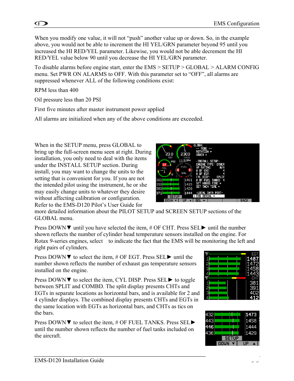 Global parameters setup, Global parameters setup -3 | Dynon Avionics EMS-D120 Installation Guide User Manual | Page 43 / 70