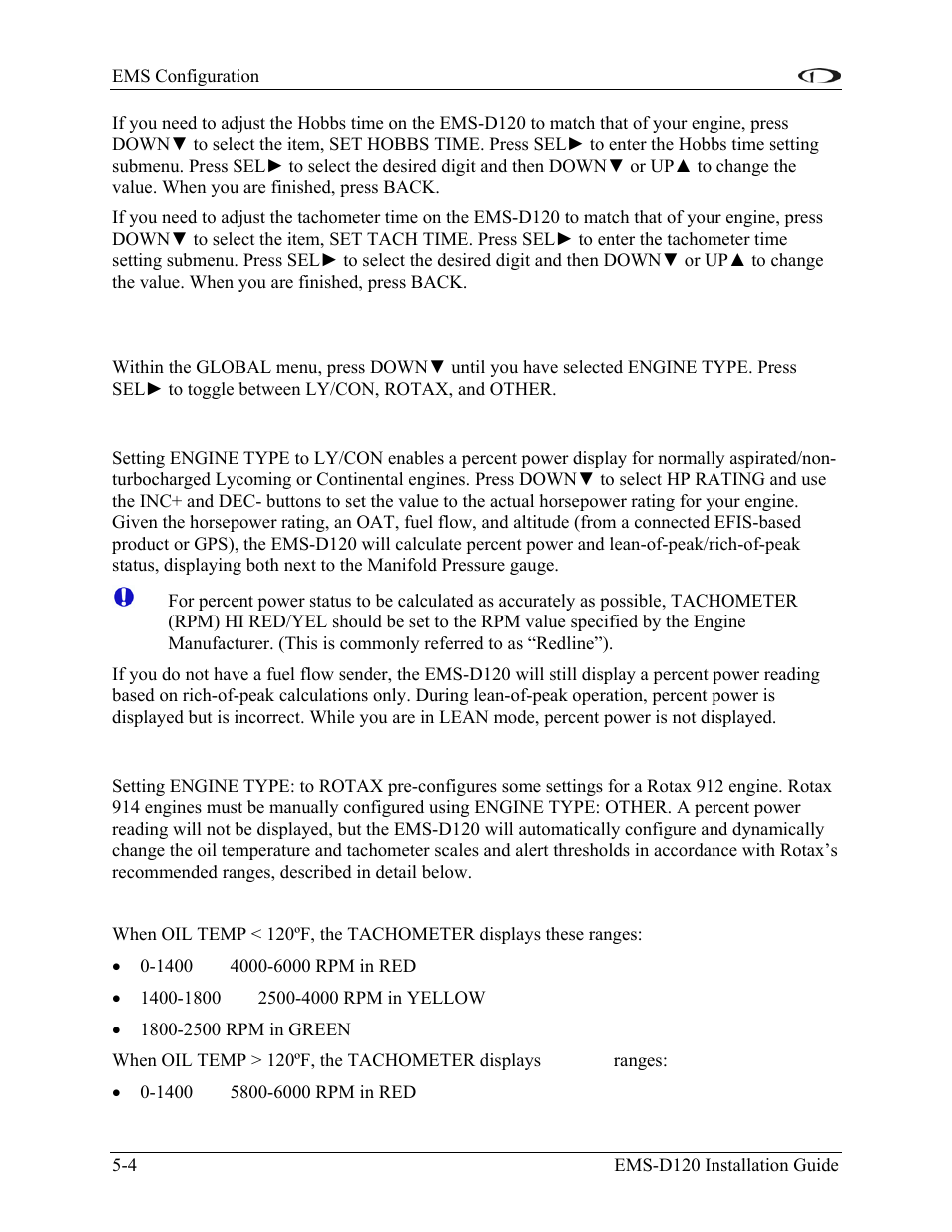 Engine type configuration, Engine type: ly/con, Engine type: rotax | Engine type configuration -4 | Dynon Avionics EMS-D120 Installation Guide User Manual | Page 44 / 70