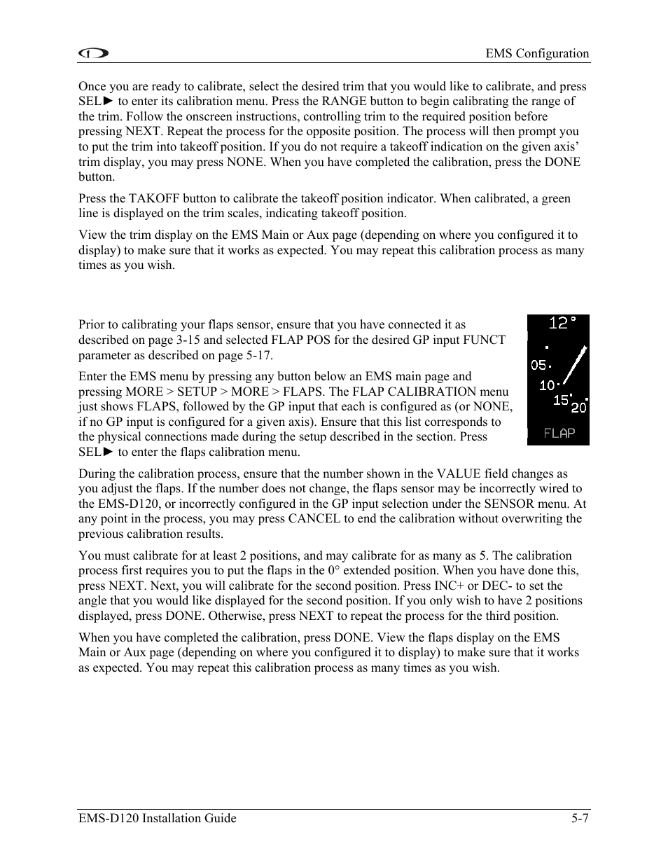 Flaps calibration, Flaps calibration -7 | Dynon Avionics EMS-D120 Installation Guide User Manual | Page 47 / 70