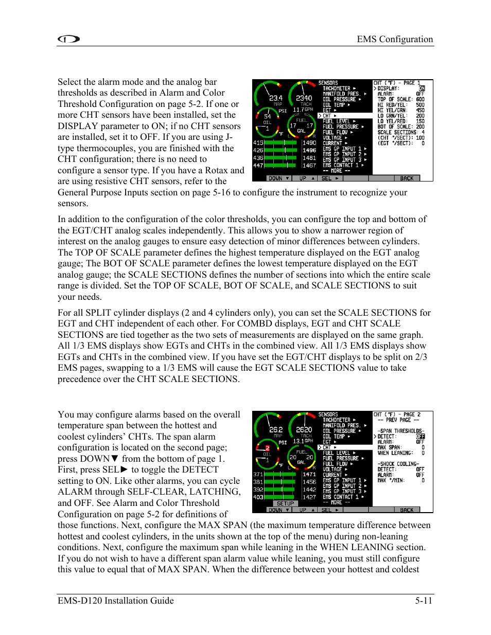 Cylinder head temperature (cht), Span alarms, Cylinder head temperature (cht) -11 | Dynon Avionics EMS-D120 Installation Guide User Manual | Page 51 / 70