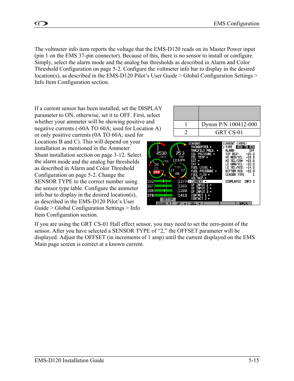 Voltage, Current, Voltage -15 | Current -15 | Dynon Avionics EMS-D120 Installation Guide User Manual | Page 55 / 70