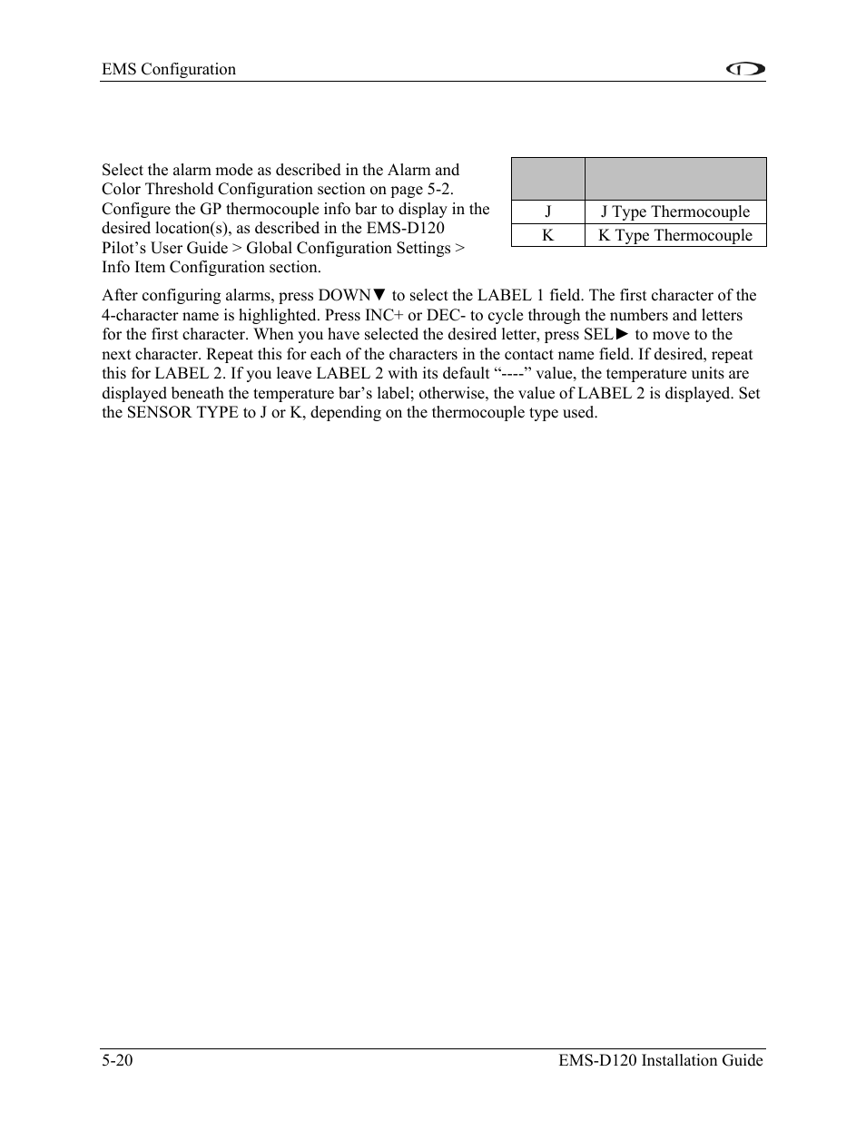 General purpose thermocouple, General purpose thermocouple -20 | Dynon Avionics EMS-D120 Installation Guide User Manual | Page 60 / 70