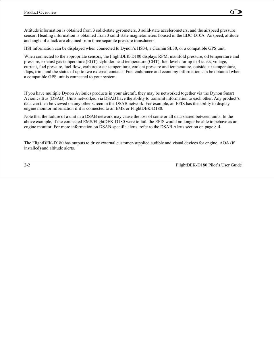 Sensors and inputs, Dynon smart avionics bus, Outputs | Dynon Avionics FlightDEK-D180 Pilots Users Guide User Manual | Page 12 / 108