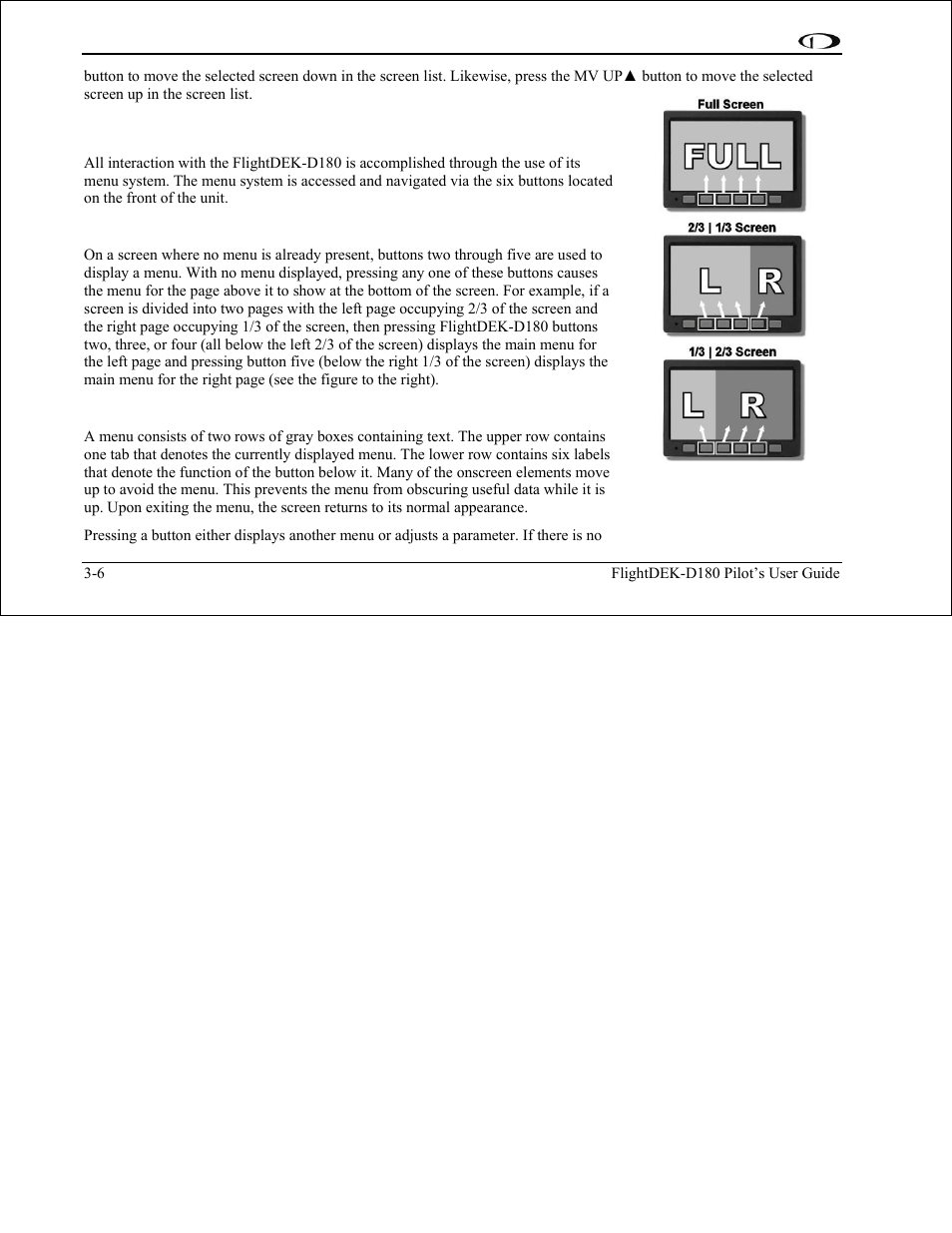 Menus, Functionality, Menus -6 | Dynon Avionics FlightDEK-D180 Pilots Users Guide User Manual | Page 21 / 108