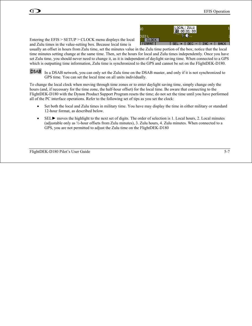 Set the clock | Dynon Avionics FlightDEK-D180 Pilots Users Guide User Manual | Page 44 / 108
