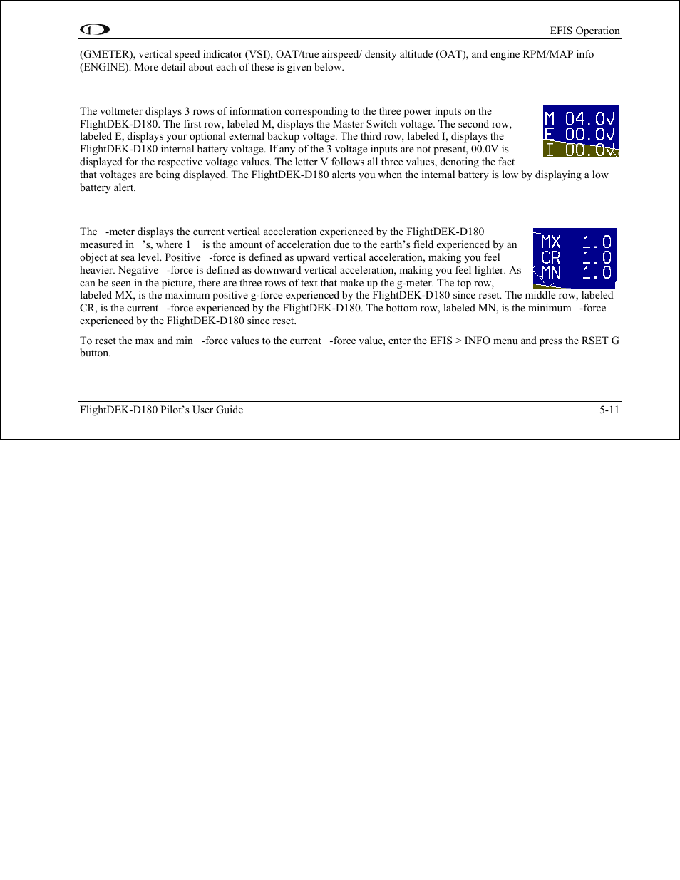 Voltmeter, G-meter | Dynon Avionics FlightDEK-D180 Pilots Users Guide User Manual | Page 48 / 108