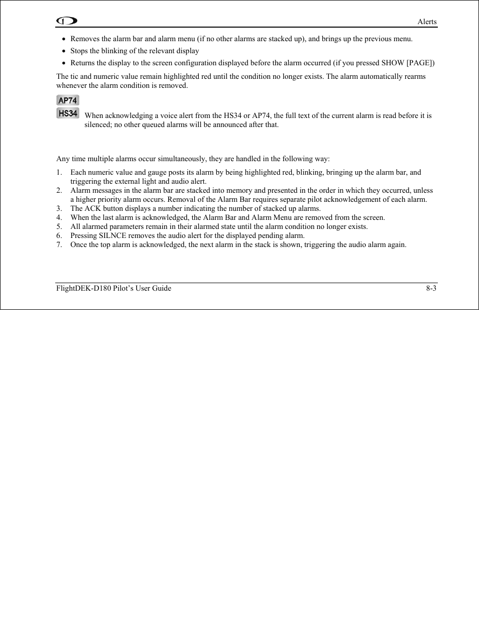 Multiple alarms, Multiple alarms -3 | Dynon Avionics FlightDEK-D180 Pilots Users Guide User Manual | Page 82 / 108