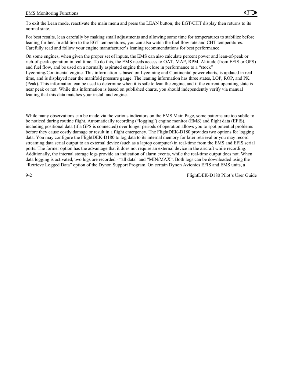 Data logging, Data logging -2 | Dynon Avionics FlightDEK-D180 Pilots Users Guide User Manual | Page 87 / 108