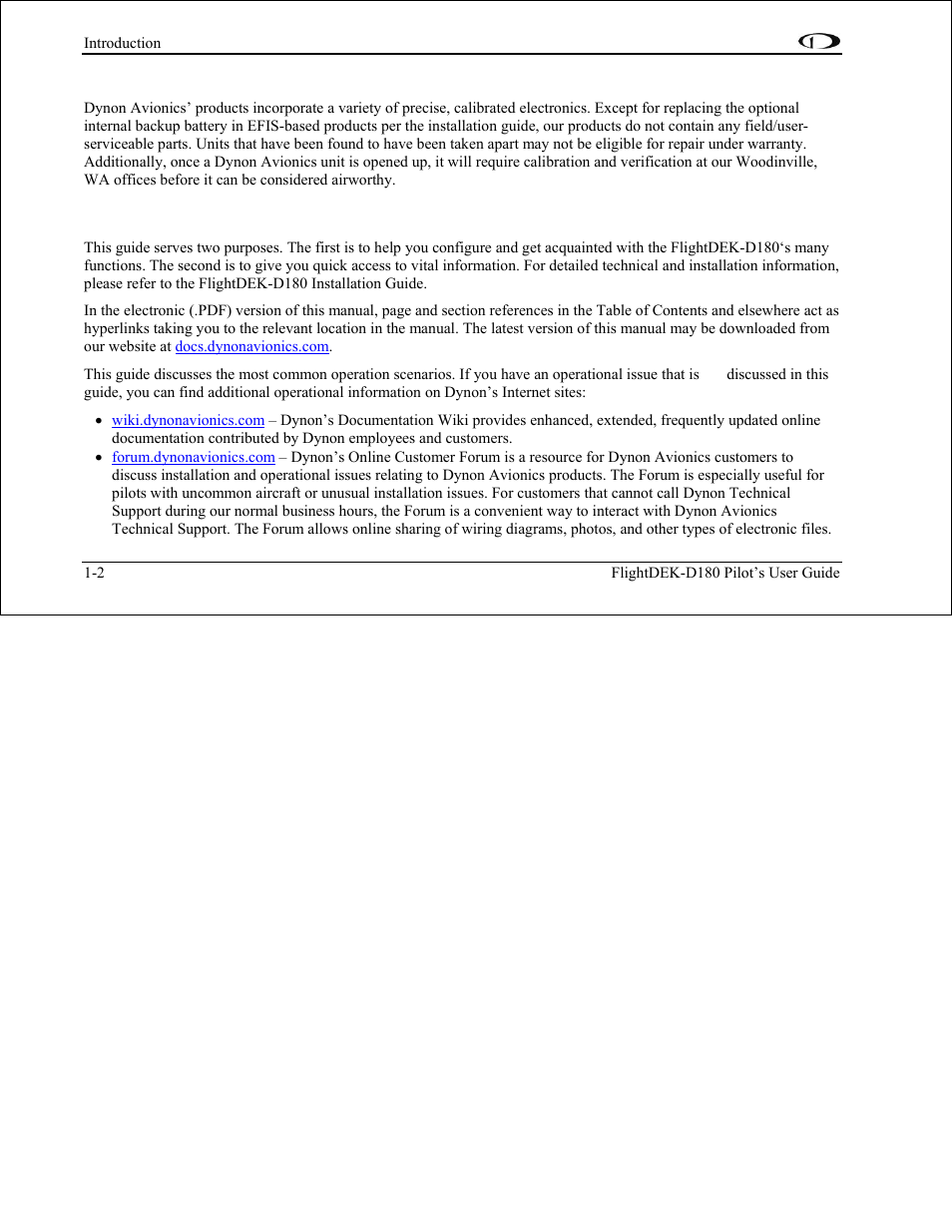 Warning, About this guide, Warning -2 | About this guide -2 | Dynon Avionics FlightDEK-D180 Pilots Users Guide User Manual | Page 9 / 108