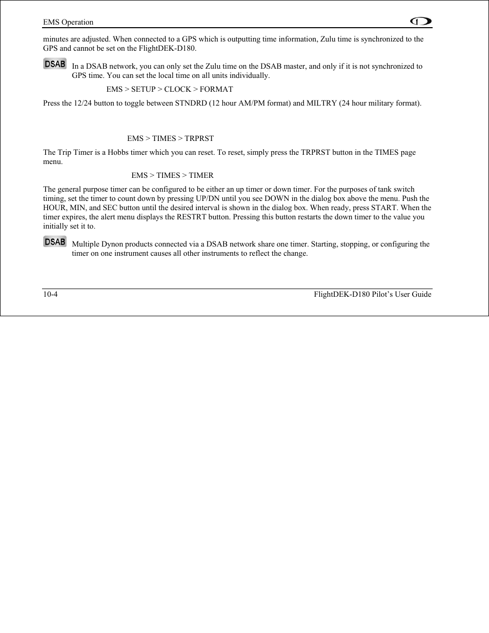 Timers, Timers -4 | Dynon Avionics FlightDEK-D180 Pilots Users Guide User Manual | Page 93 / 108