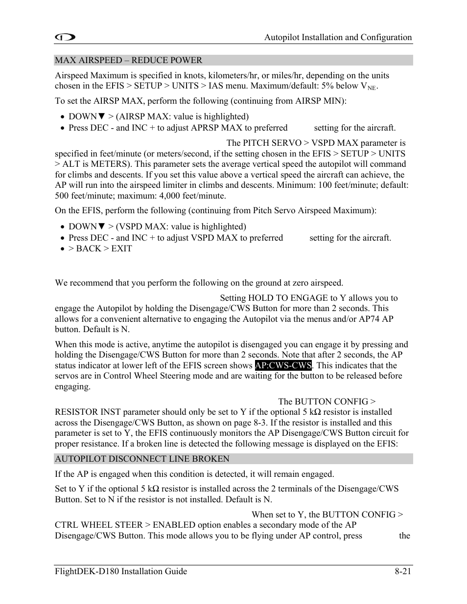 Step 5 – disengage/cws button configuration | Dynon Avionics FlightDEK-D180 Installation Guide User Manual | Page 105 / 154